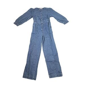 Madewell Long Sleeve Straight Leg Denim Jumpsuit Womens Size 4 Blue Stretch Cove